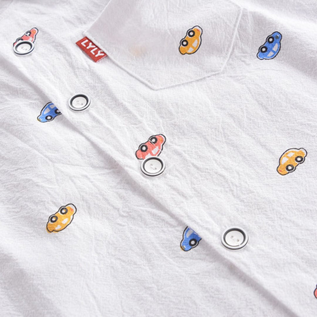Boys Car Printed Long Sleeve Shirt With Denim Pant Set Sets