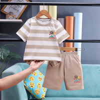 Boys Khaki Tropical Palm Print T-Shirt With Shorts Sets 2 pc. Sets Khaki 1-2 Y