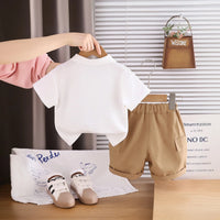 Boys White Animal Applique Short Sleeve Polo T-Shirt With Elasticated Shorts Sets 2 pc. Sets