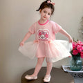 Girls Pink Printed Round Neck T-shirt Dress with Bow Detail Casual Dresses Pink 1-2 Y
