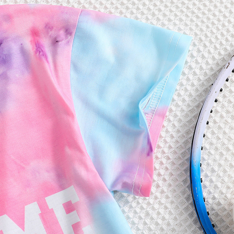 Girls Sky Blue Tie & Dye Printed T-Shirt With Shorts Set 2 pc. Sets