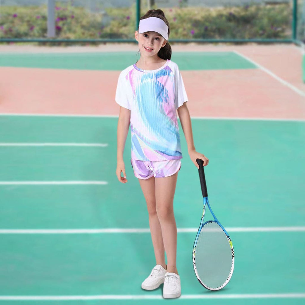 Girls Short Sleeve Printed Top With Sports Shorts
