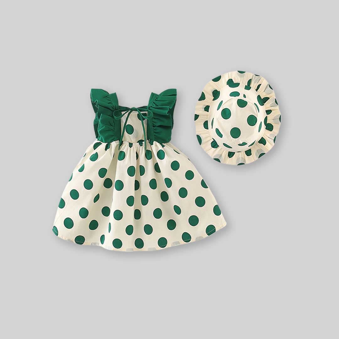 Girls Polka Dot Print Flutter Sleeves Dress Casual Dresses   
