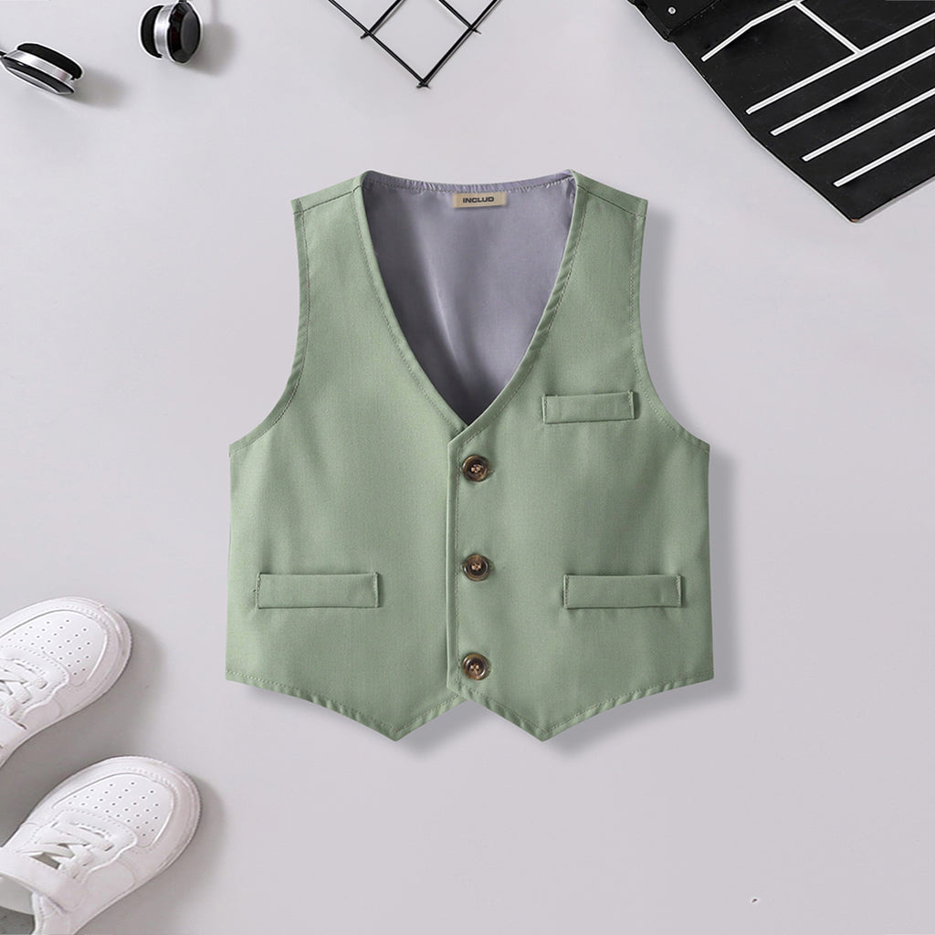 Boys Printed Long Sleeves Shirt With Green Waistcoat And Trouser Set 3 pc. Sets