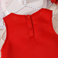 Girls Red Sleeveless A-line Dress With Large 3D Flowers Applique Casual Dresses