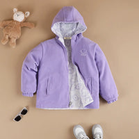 Girls Purple Bear Printed Reversible Hooded Zipper Jacket Coats & Jackets