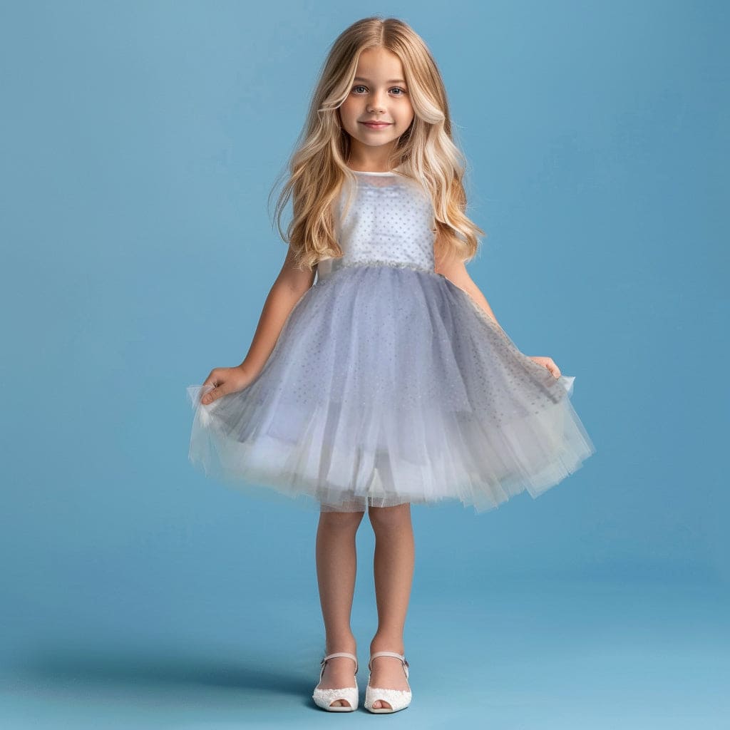 Girls Sateen Embellished Tulle Tiered Party Dress