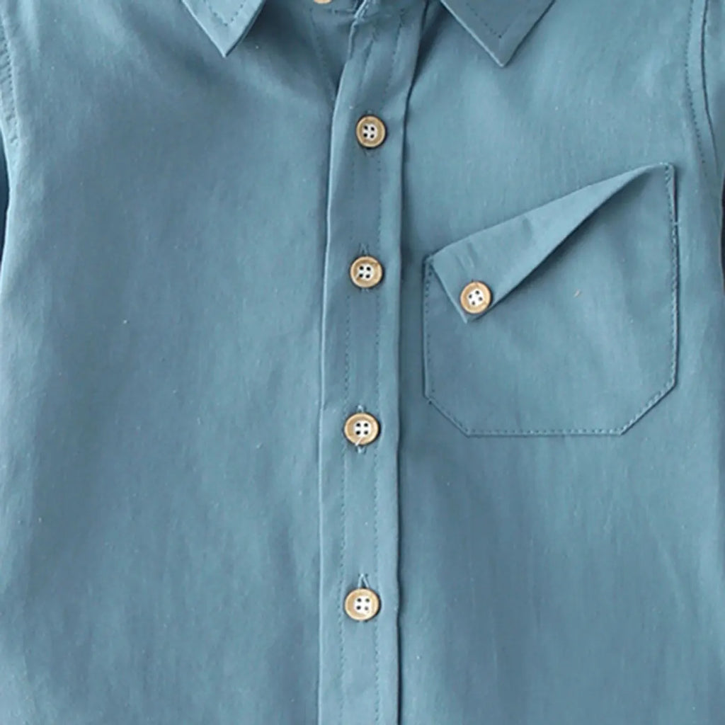 Boys Light Blue Long Sleeves Shirts With Angled Patch Pocket Shirts