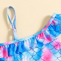 Girls Blue Abstract Printed One Shoulder top With Briefs Swimwear Sets Sets
