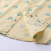 Boys Yellow Seashell Printed Short Sleeve Shirt With Printed Elasticated Shorts Set Sets