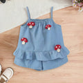 Girls Blue Mushroom Applique Peplum Top With Shorts Set Sets Blue 1-2 Y