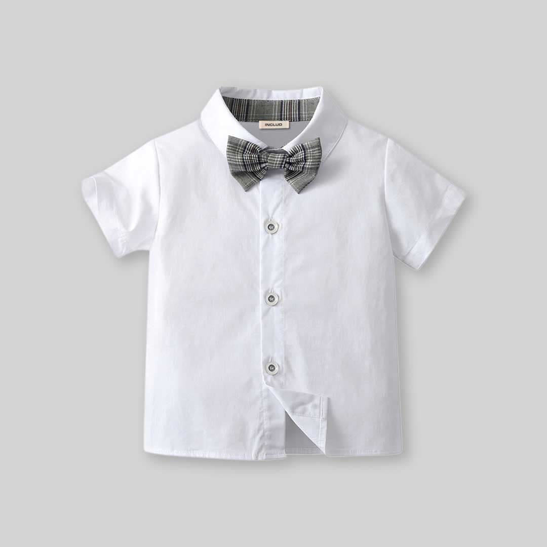Boys Short Sleeve Shirt With Suspender Check Shorts Set 2 pc. Sets   