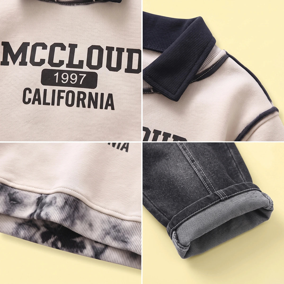 Boys Apricot Typographic Polo Sweatshirt & Denim Pants Sets Sets