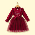 Girls Maroon Floral Print Long Sleeve Fit & Flare Dress Casual Dresses Maroon 3-4 Y