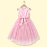 Girls light pink sleeveless high-low party dress with sequin floral applique