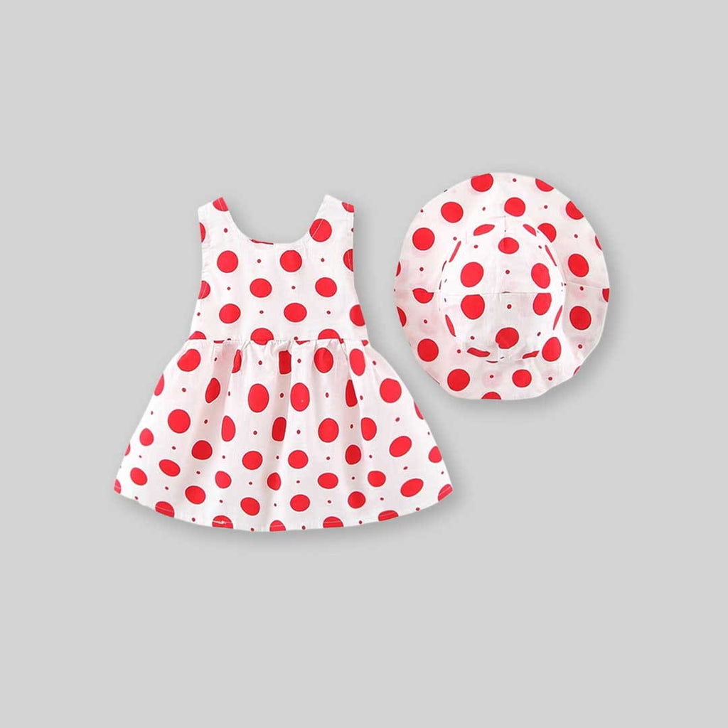 Girls Polka Dot Printed Casual Dress with Hat Casual Dresses   