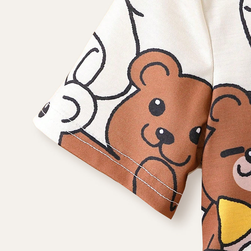 Boys Brown Animal Printed Short Sleeves T-Shirt With Hat And Shorts Set 3 pc. Sets