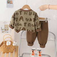 Boys Brown Printed Long Sleeves Sweatshirt With Trouser Set Sets