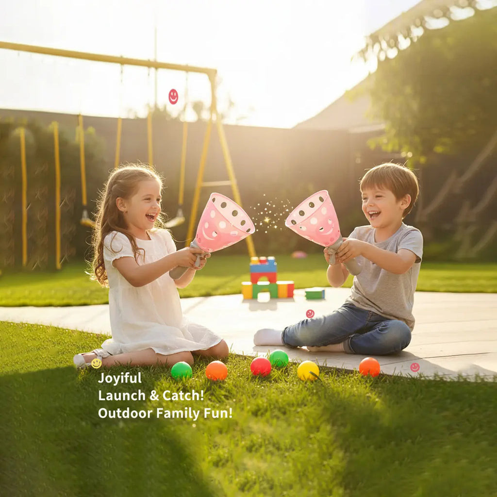 Kids Pink & Yellow Catch Ball Launcher Cups Trending Accessories
