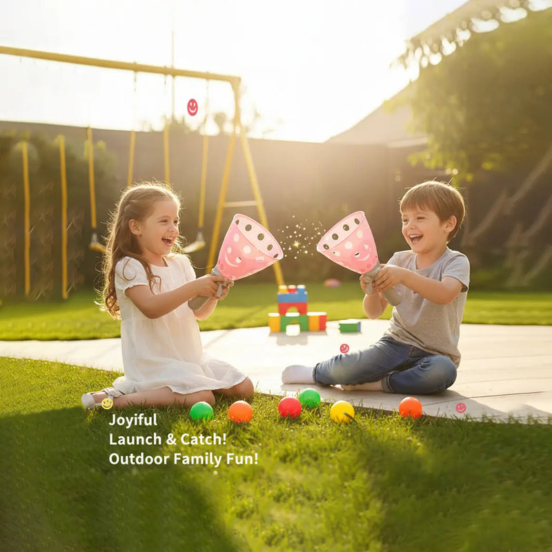 Kids Pink & Yellow Catch Ball Launcher Cups Trending Accessories
