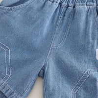 Boys Yellow Graphic Printed Short Sleeves T-Shirt With Denim Shorts Set 2 pc. Sets