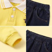 Boys Yellow Graphic Polo Sweatshirt With Denim Pants Sets Sets