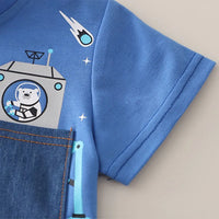 Boys Blue Robot Graphic T-Shirt With Denim Shorts Sets Sets