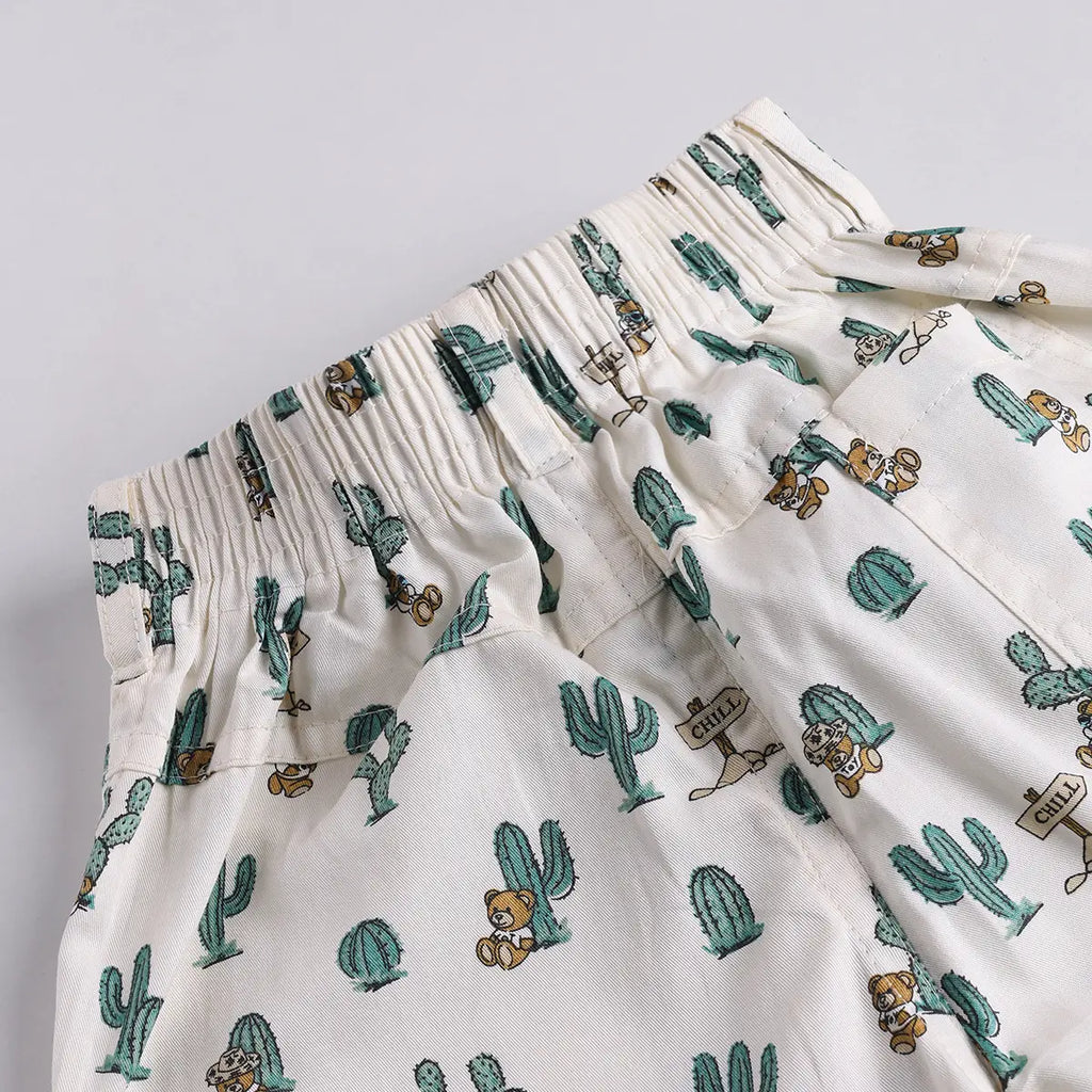 Boys Blue Cactus Printed Shirt With T-Shirt And Shorts Sets 3 pc. Sets