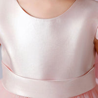 Girls Light Pink Pearl-Embellished Flutter Sleeve Fit & Flare Dress Casual Dresses