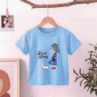 Girls Blue Nice Day Typography Print Short Sleeve T-Shirt Tshirts Blue 1-2 Y