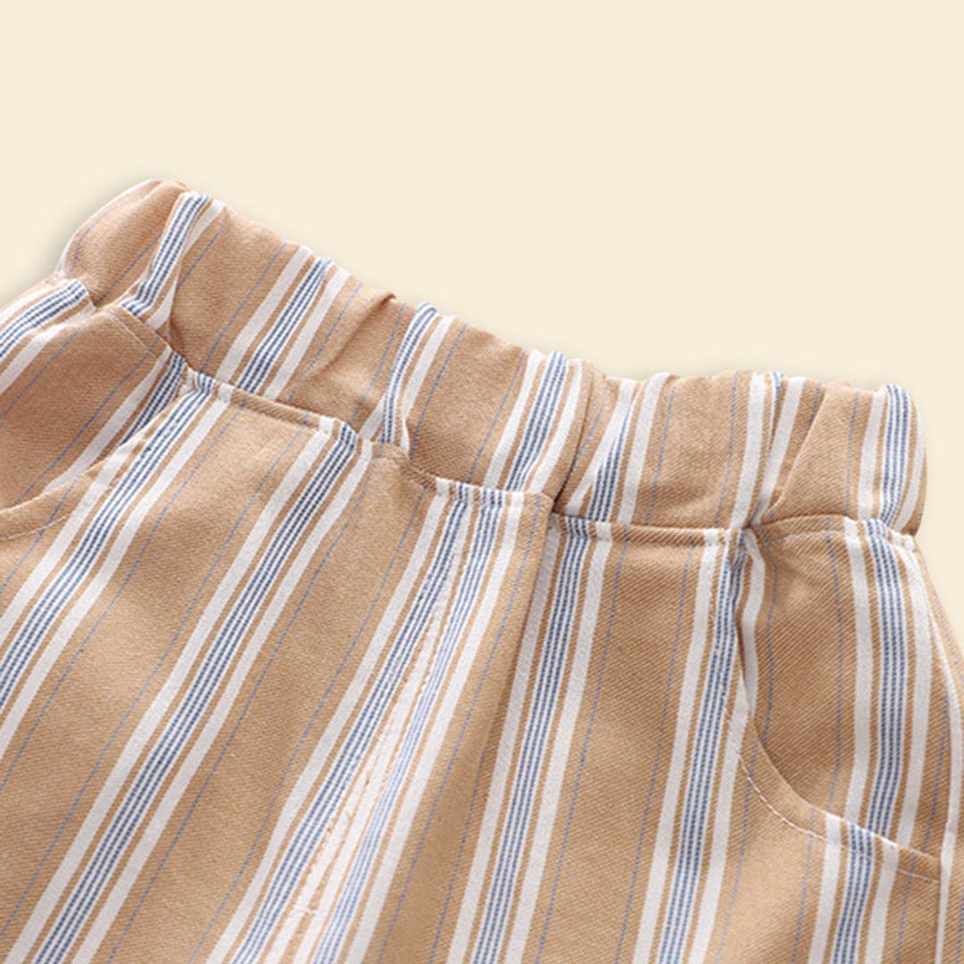 Boys Khaki T-shirt with Striped Bermudas Set Sets   