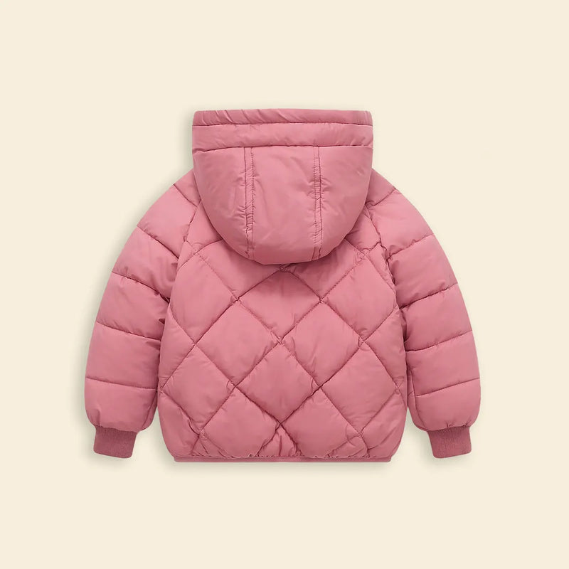 Boys Pink Hooded Zip-up Puffer Jacket With Long Sleeves Coats & Jackets