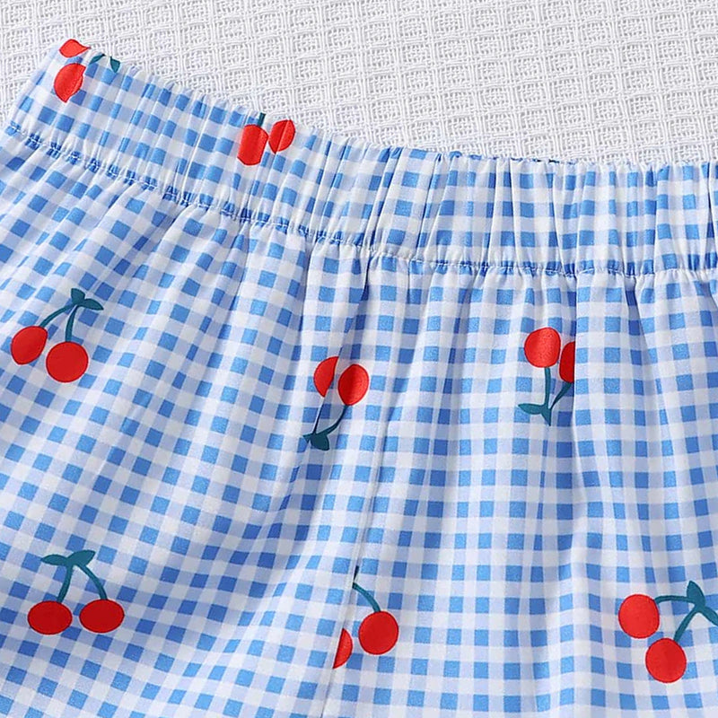 Girls White Cherry Applique Sleeveless Top With Shorts Sets 2 pc. Sets