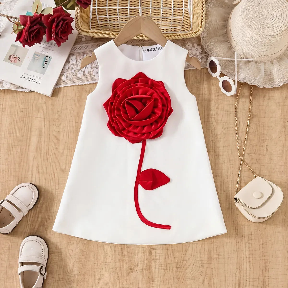 Girls White Rose Applique A-line Party Dress Party Dresses White 2-3 Y