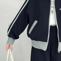 Girls Black Zipper Jacket With Pant Sets Sets