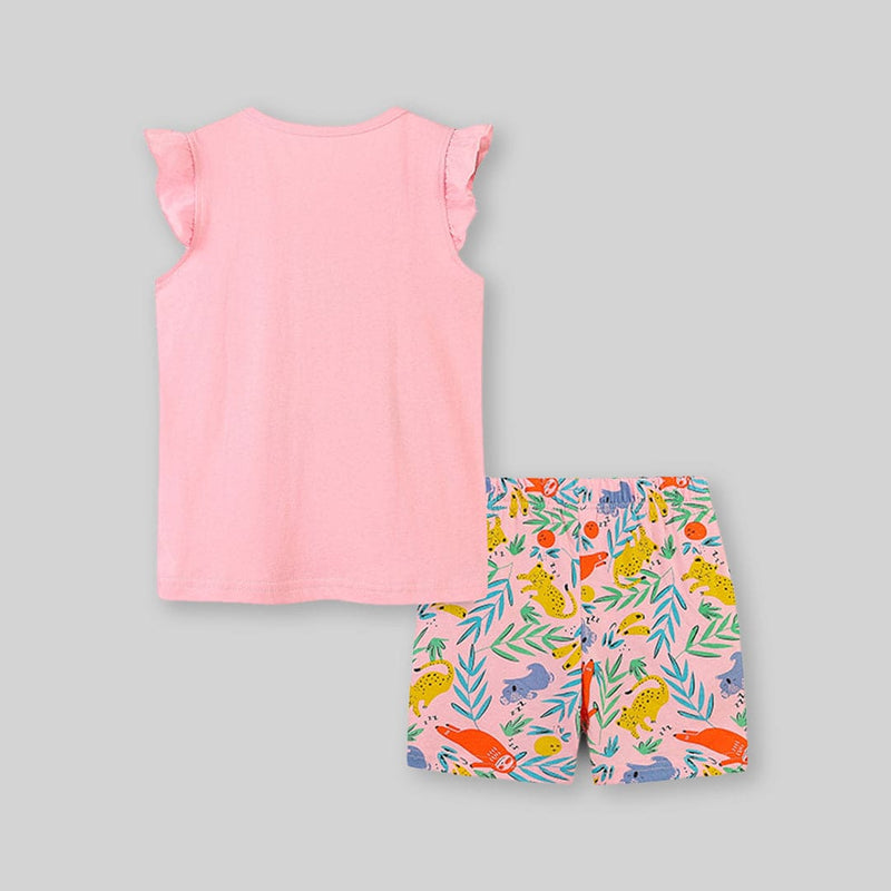 Girls Graphic T-Shirt With Printed Shorts Set Sets   