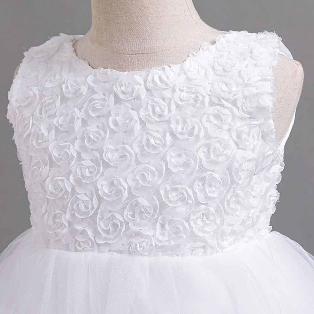 Girls White Floral Embroidered Party Wear Balloon Dress Party Dresses
