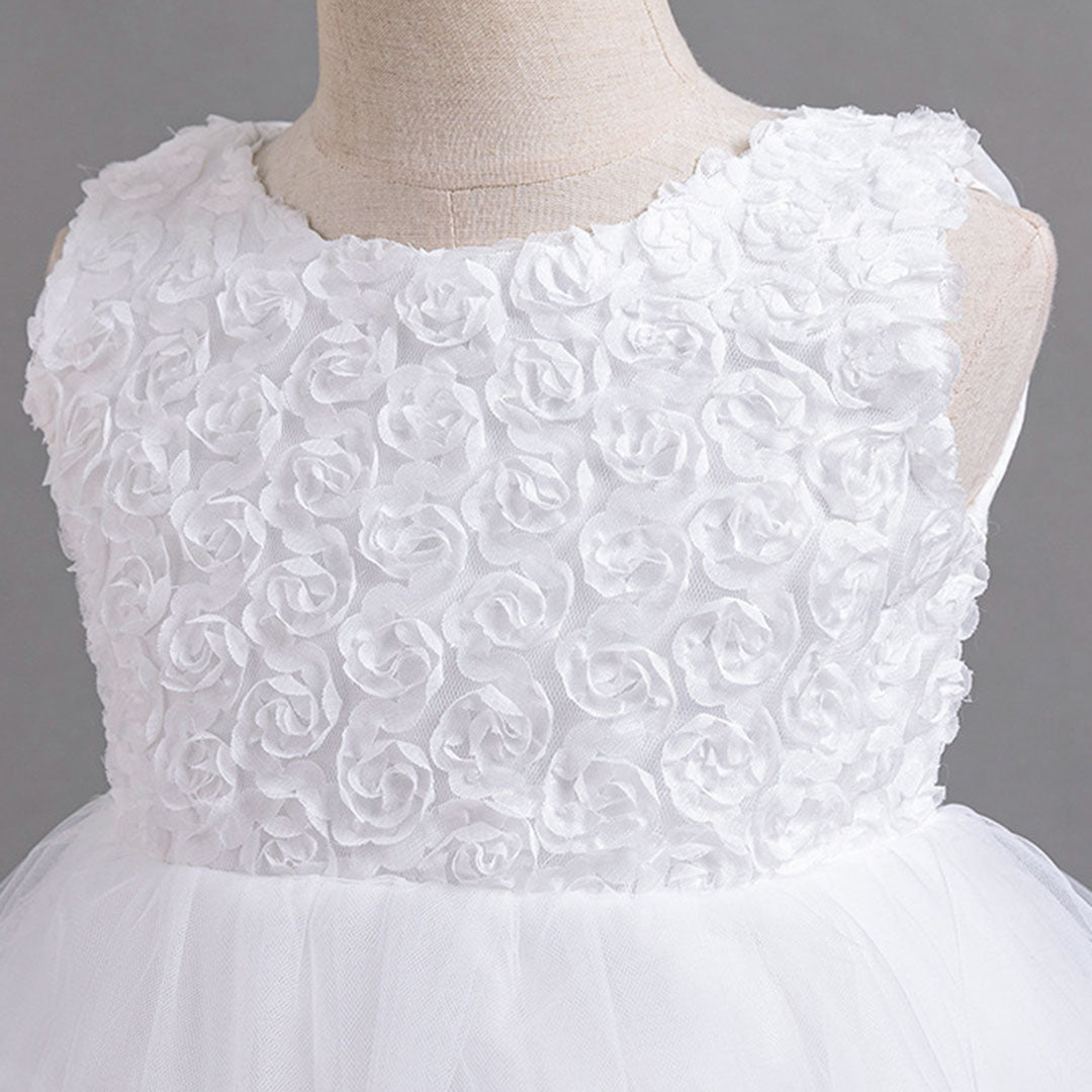 Girls White Floral Embroidered Party Wear Balloon Dress Party Dresses