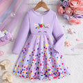 Girls Purple Unicorn Printed Full Sleeves Casual Dress Casual Dresses Purple 3-4 Y