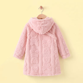 Girls Pink Self-Design Hooded A-line Dress With Sling Bag Casual Dresses
