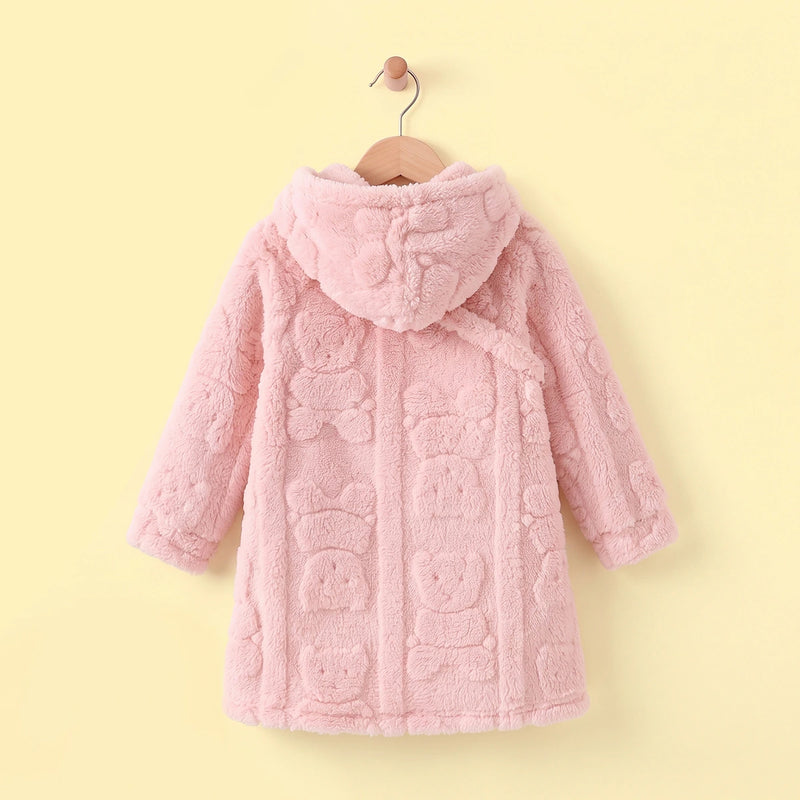 Girls Pink Self-Design Hooded A-line Dress With Sling Bag Casual Dresses