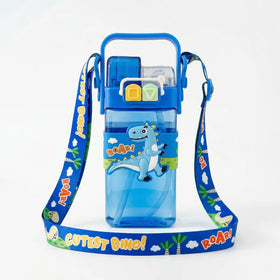 Kids Blue Dinosaur Dual-Spout Sipper Water Bottle with Strap Trending Accessories Blue Onesize