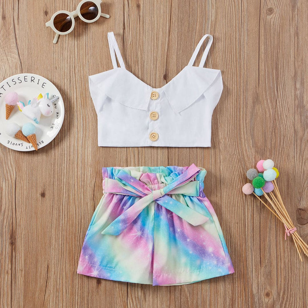 Girls Camisole Top With Printed Shorts Set