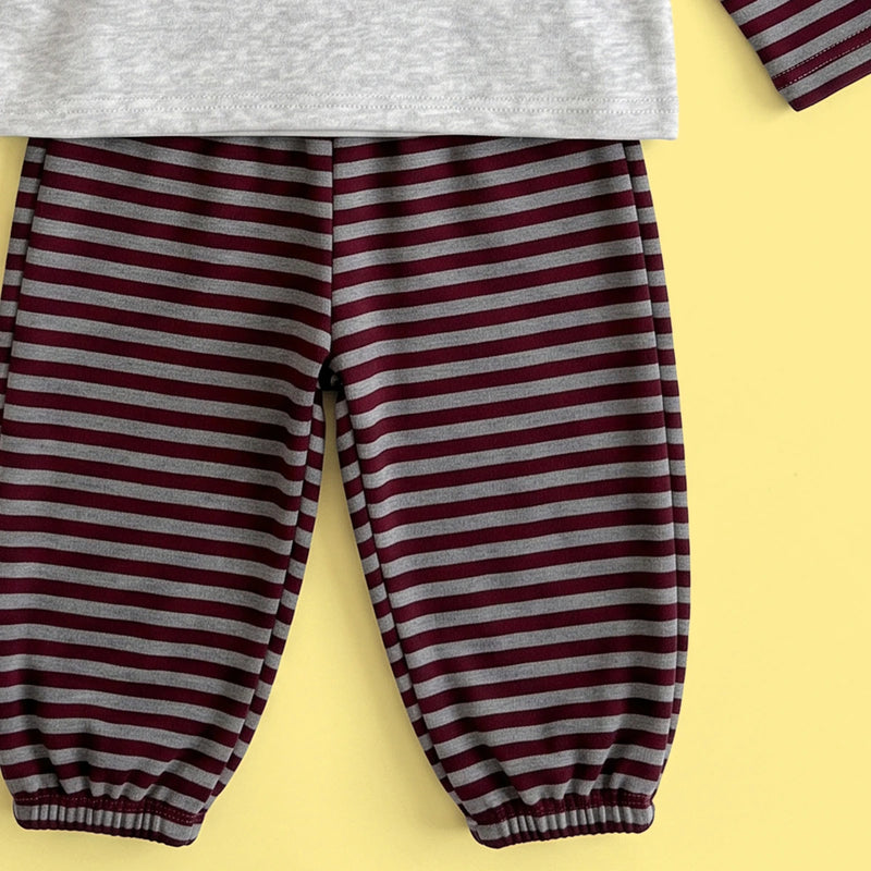 Girls Grey Graphic T-Shirt With Striped Pants Sets Sets