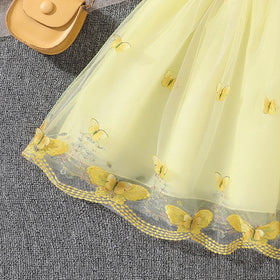 Girls Yellow Butterfly Applique Flutter Sleeve Fit & Flare Party Dress Party Dresses