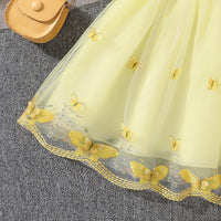 Girls Yellow Butterfly Applique Flutter Sleeve Fit & Flare Party Dress Party Dresses