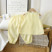 Girls Yellow Bow Applique Sleeveless Top With Elasticated Pants Sets 2 pc. Sets