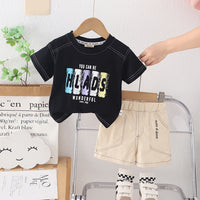 Boys Black Short sleeves Alphabet Printed T-Shirt With Shorts Set 2 pc. Sets Black 1-2 Y