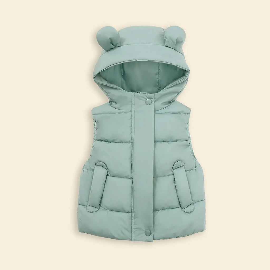 Girls Light Green Sleeveless Bear Ear On Hood Quilted Zip-up Jacket Coats & Jackets Light Green 1-2 Y