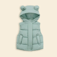 Girls Light Green Sleeveless Bear Ear On Hood Quilted Zip-up Jacket Coats & Jackets Light Green 1-2 Y
